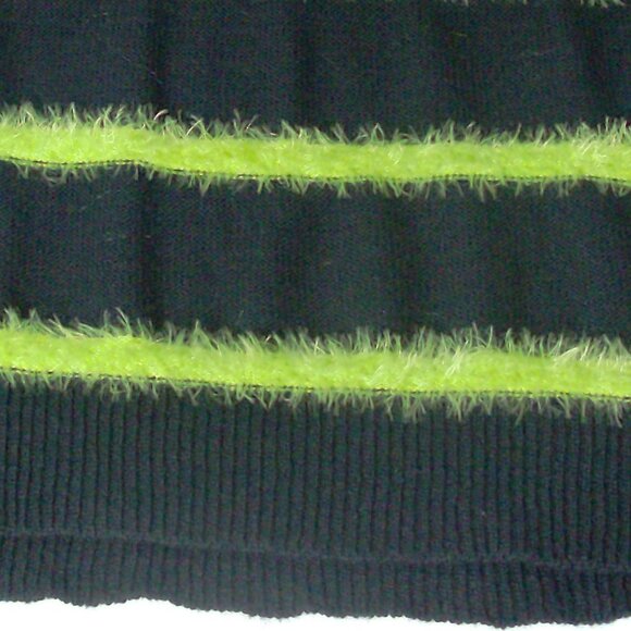 J.J. Basics Black sweater with Lime Green Fur/Fuzzy Stripes Size L - Picture 8 of 11